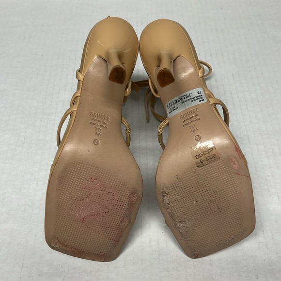 Schutz lily patent leather Nude Lace-Up toe strap Heels Strappy square Toe Sz 7 - Picture 14 of 16